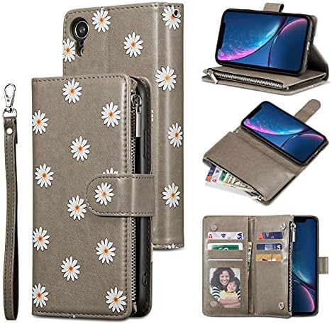 UEEBAI Wallet Case for iPhone X iPhone Xs, Premium Vintage PU Leather Magnetic Closure Handbag Zipper Pocket Case Kickstand Card Holder Slots with Wrist Strap TPU Shockproof Flip Cover - Black