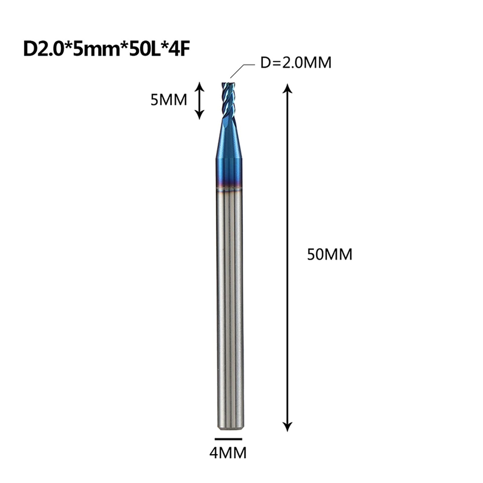 Frez z węglików spiekanych z 4 rowkami, frez prosty CNC, D1-D20 do stali nierdzewnej (D2 5 50 H4 4F)