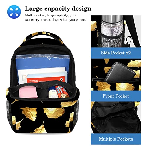 Sac à dos feuilles dorées ergonomique avec trousse pour le collège - 3