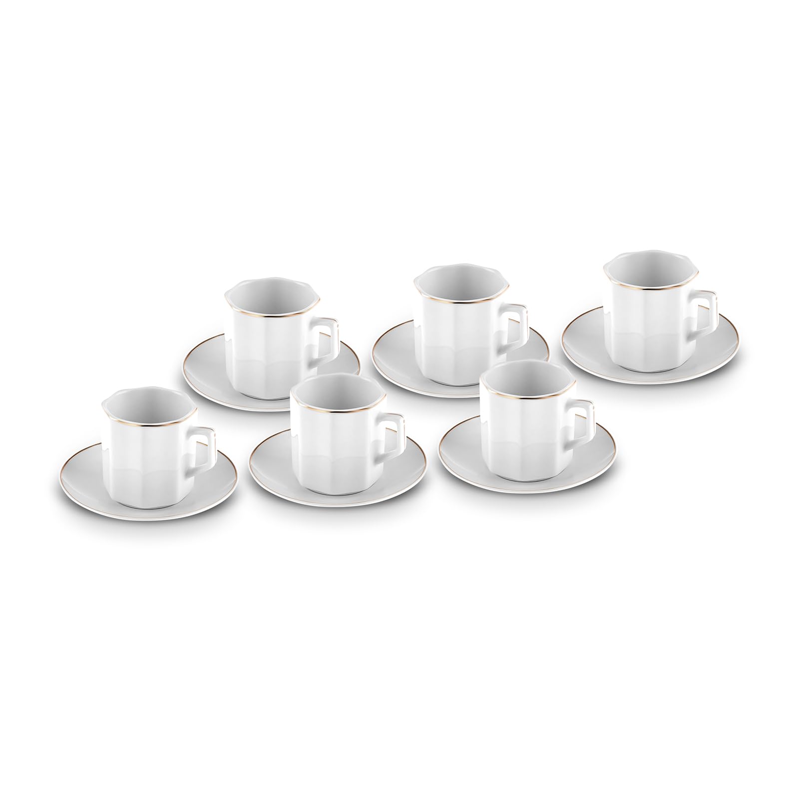 KARACA Vezir - Bone China Espresso and Turkish Coffee Cup Set for 6, Espresso Cups and Saucers, 80 ml Small Coffee Cups Set 12-Piece - White