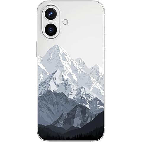 Blingy's for iPhone 16 Case, Snow Mountain Pattern Cool Scenic Landscape Nature Design Transparent Soft TPU Protective Clear Case (6.1 inch) (Mountain Peak) Cover