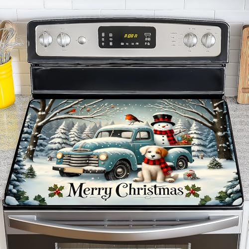 Image of NYZE Christmas Stove Top Cover for Electric Stove,Glass Stove Top Cover,Heat Resistant Glass Cooktop Cover,Stovetop Protector, Kitchen Decor,Dish Drying Mats Cover for Washer Ceramic Top 28.5x20.5 in