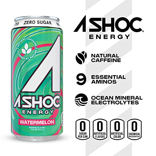 A Shoc Performance Energy Drink, Watermelon, 16 Ounce Can, Natural Energy Blend, Bcaas, Ocean Mineral Electrolytes, And No Chemical Preservatives, 12-Pack #TOP2