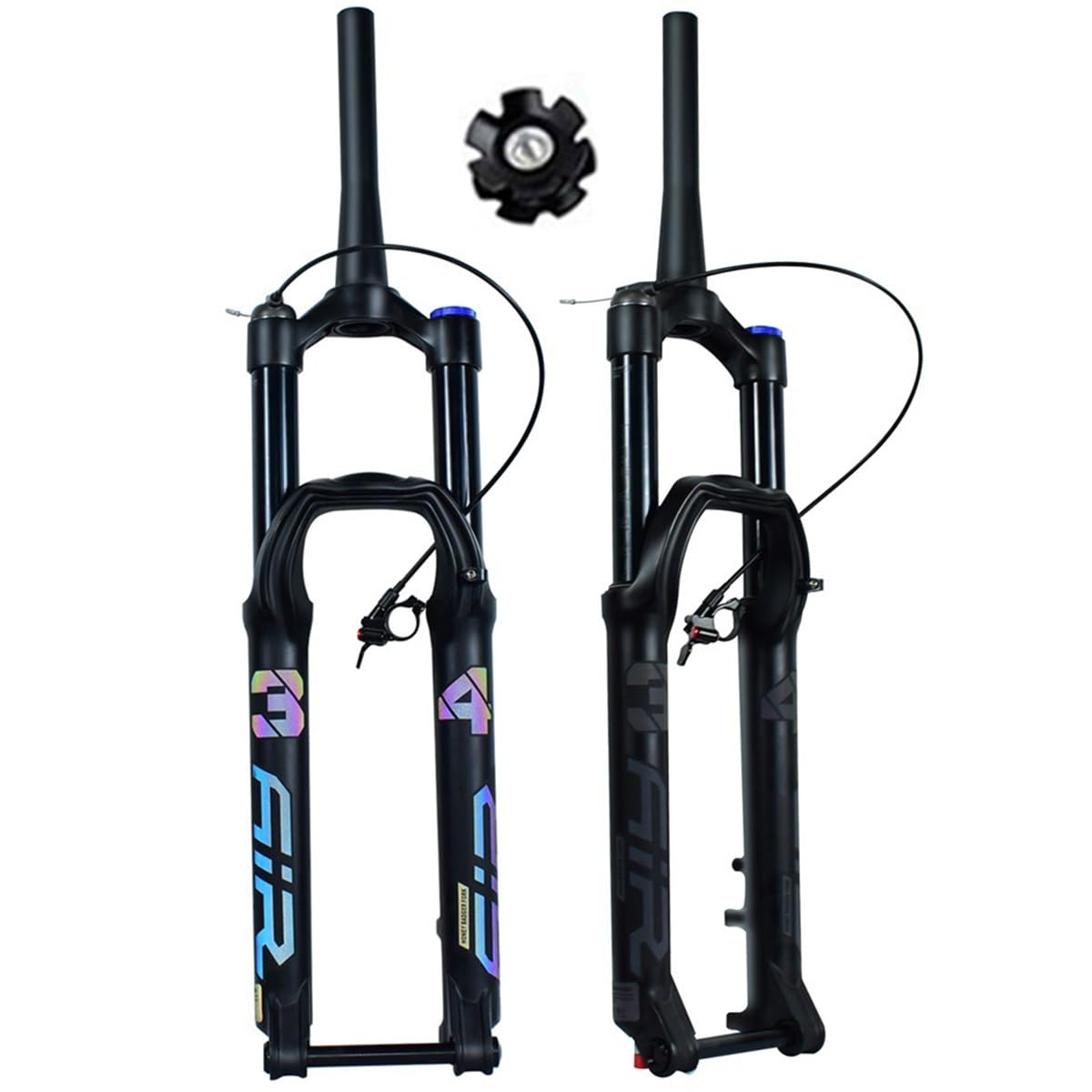 Horquilla Delantera for Bicicleta de montaña, Recorrido de 140 mm, Compatible con Ruedas de 27,5" y 29", Eje pasante 15x100, Tubo cónico de 1-1/2'' con amortiguación Ajustable