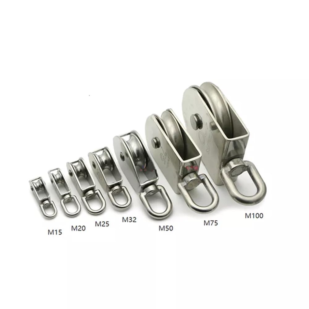 Umlenkrolle für Seile,M15-M100 Edelstahl Rollenrad Seilrolle Einzelner/Doppelrolle U-Nut-Rollenrad,Tragkraft 35-1500kg, Doppel Blockseilrolle Geeignet für Zuhause,Fitnessstudio,Outdoor