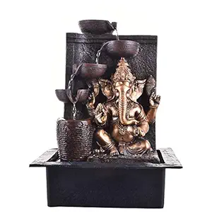 ANAVADYA Ganesha 5-Steps Indoor Table Top Fountain with Multicolour Lights and Water Pump | Polyresin Table Top Indoor Outdoor Water Fall Fountain with LED Lights Home Decor Decoration Gift Gifting