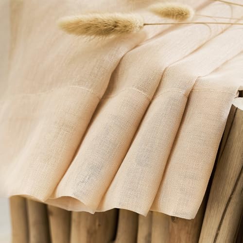 Image of MYSTIC-HOME Sheer Curtains Taupe 45 Inch Length, Rod Pocket Voile Drapes for Living Room, Bedroom, Window Treatments Semi Crinkle Curtain Panels for Yard, Patio, Villa, Parlor, Set of 2, 52 inchx 45 inch