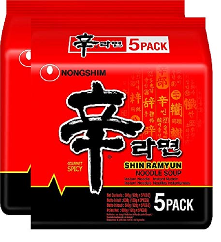 Nongshim-Shin Ramyun Instant Korean Style Noodles 600Gm (120Gm*5) (Pack Of 2) (Imported), 120 grams