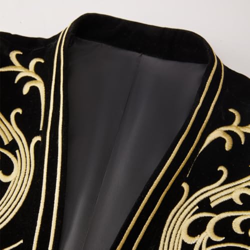 DAMANGUAN Men's Velvet Blazer, Gold Embroidered Suit Jacket, Black Tuxedo for Wedding Party Prom (US, Alpha, XX-Large, Regular, Regular, Yellow) - image 3