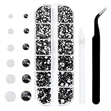 4240Pcs Flatback Black Rhinestones Glass Crystal Gemstones for Nail Art Eye Jewels Makeup Round with