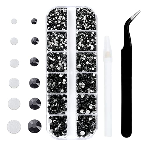 4240Pcs Flatback Black Rhinestones Glass Crystal Gemstones For Nail Art Eye Jewels Makeup Round With Tweezers And Picking Pen (Ss6~Ss20 Set)… #TOP1