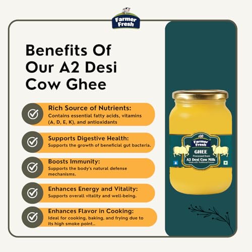 Image of Farmer Fresh 100% Pure A2 Cow Ghee (250ml) | Traditional Bilona Method Ghee from Fresh Cow Milk | Danedar Ghee for Healthy Cooking | No Preservatives & Chemical Free