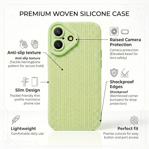 Image of amazon basics Luxury 3D Knitted Texture Soft Silicone Back Cover for iPhone 17 | Slim Fit Shockproof Case with Camera Protection & Non-Slip Grip - Green