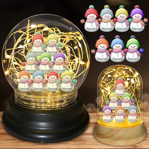 Bllkloruek Personalized Family Snowman Ball Light Up Christmas Globe Lamp Custom Names Snowman Nightlight Customized Xmas Indoor Decorations Gifts