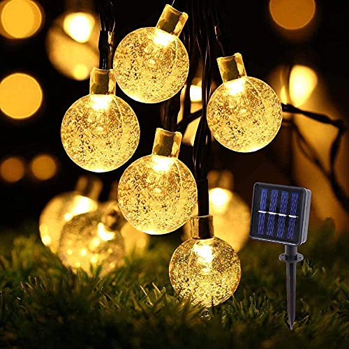Guirlande lumineuse solaire d'extérieur 50 LED - 8 modes de 23 ft - Boules de cristal solaire - Étanche - Éclairage extérieur et intérieur - Pour jardin, terrasse, arbres, Noël, mariage, décoration Cover