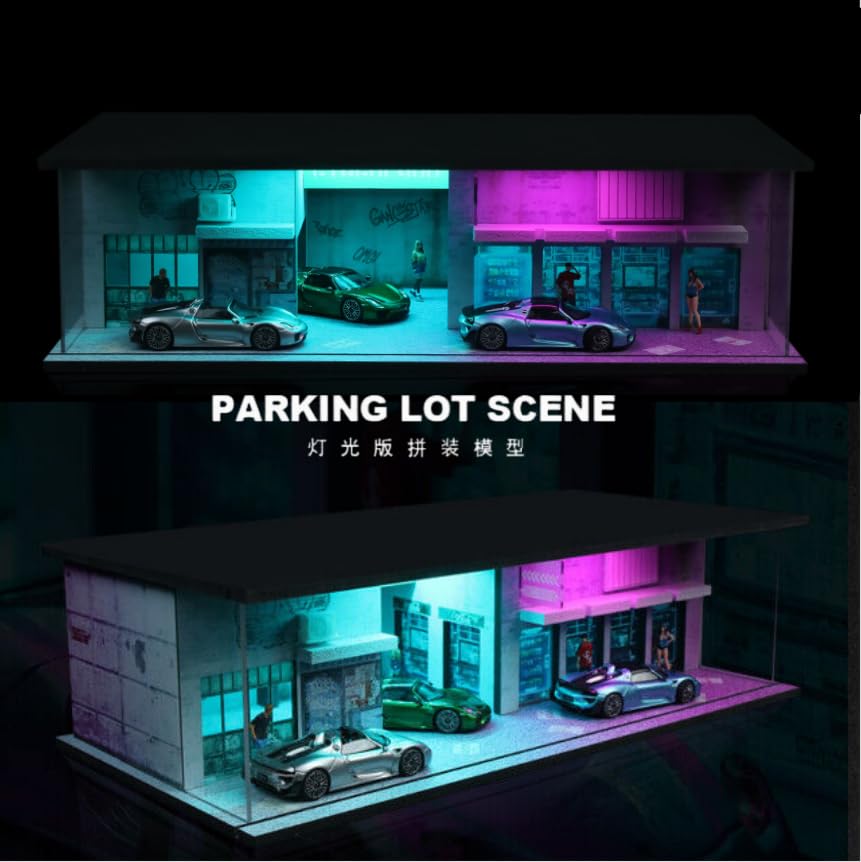 NUEIOVRW 1:64 Diorama Underground Garage Model, LED Lighting Parking Scene Display Case - Image 3