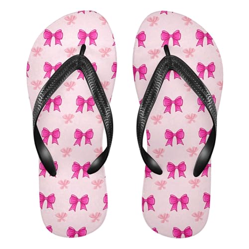 Burbuja Rose Pink Bows on Pink Flip Flops for Women Men, Soft Thong Sandals Rubber Slippers for Pool Beach Essentials