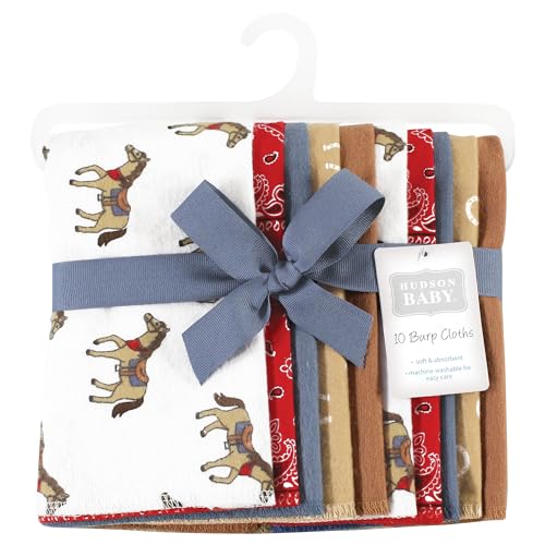 Image of Hudson Baby Unisex Baby Cotton Poly Flannel Burp Cloths, Cowboy 10-Pack, One Size