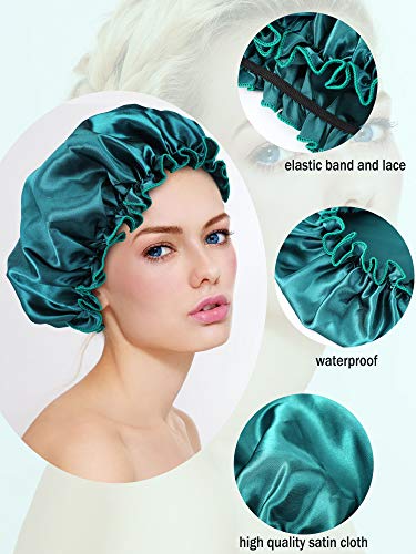 6 Pieces Sleep Cap Satin Bonnet Sleeping Hat Soft Elastic Night Hair Cover for Women Girls (Navy Blue, Blue, Peacock Blue, Silver, Beige, Pink) - Image 6
