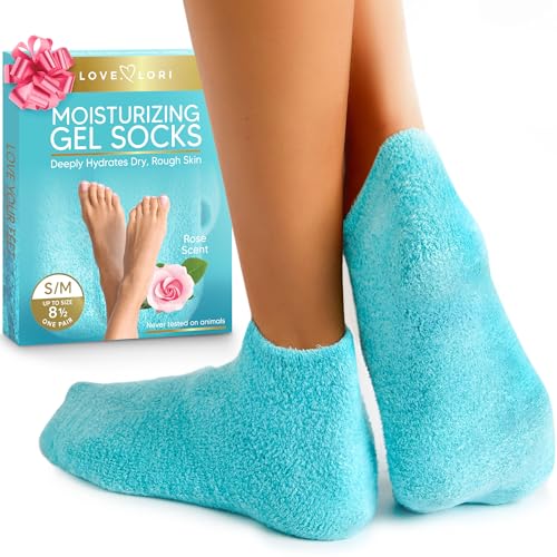 Moisturizing Socks (Up to Size 8.5) – Self Care Gifts for Mom - Infused with Vitamin E & JoJoba Oil - Gel Silicone Aloe Foot Care Socks - Mothers Day Spa Gifts for Women