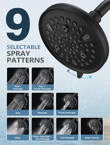 Juego de ducha de lluvia de 5.5" de reemplazo para Delta 1300/1400 y series 13/14, cabezal de ducha con 9 modos y placa de cubierta con manija, negro mate (válvula y cartucho no incluidos) miniatura 4