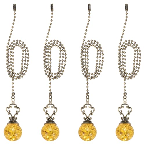 Image of PATIKIL 22 inch Ceiling Fan Pull Chain, 4 Pcs Crystal Pull Chain Fan Connector Vintage Ceiling Fan Ornament Fan Chains Extender for Ceiling Light Lamp Fans, Amber (Ball)