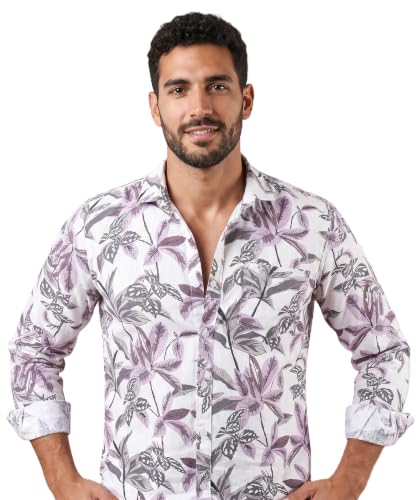 Image of UNM Men's Casual Shirt, Tropical Leaf Print on White