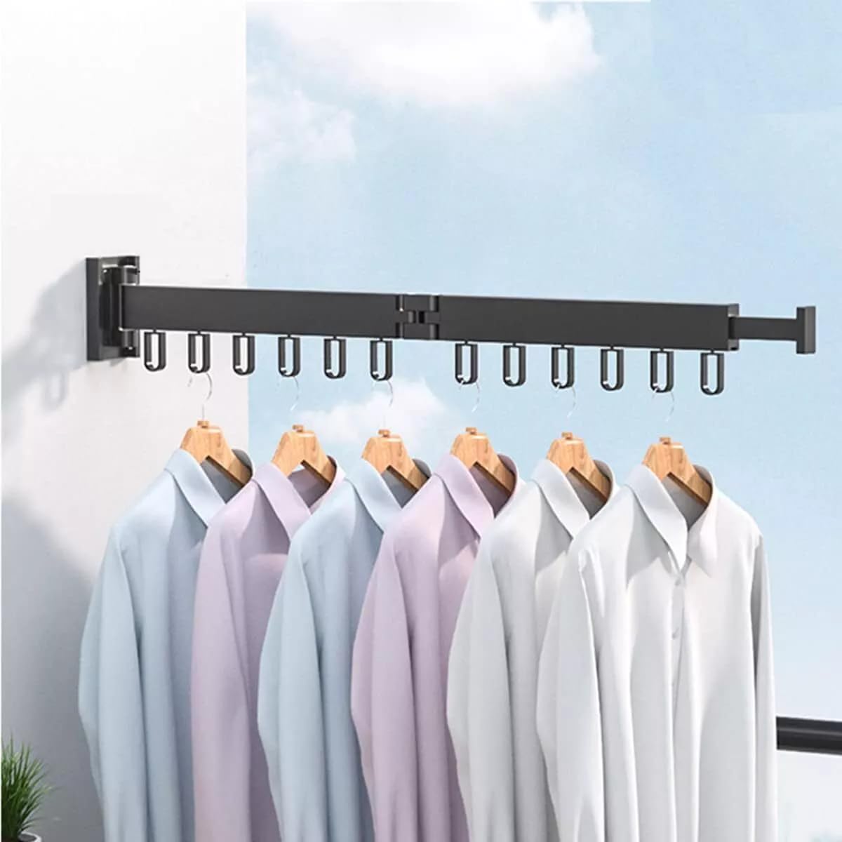 LiveGo Retractable Wall Mounted Clothes Drying Rack - Foldable Garment Organizer, Heavy Duty 200lb Capacity, 60cm Black (Two-fold)