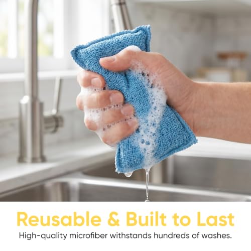 Image of Miracle Microfiber Scrubbing Sponge, Blue Extra Scrubbing Power Sponge for Kitchen, Sink, Pot, Pan and Dish Washing, Super Absorbent and Rapid Drying 2-Pack