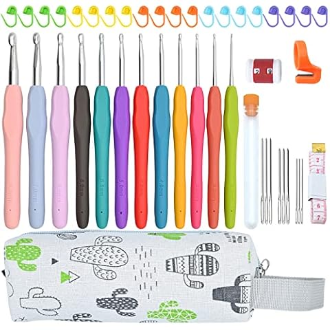 Sarsumir Crochet Hooks Set, 45 Pcs Crochet Kits for Beginners Adults, 12 Sizes Colourful Crochet Needles and Accessories, Ergonomic Crochet Hooks with Portable Storage Bag, Cactus Cover