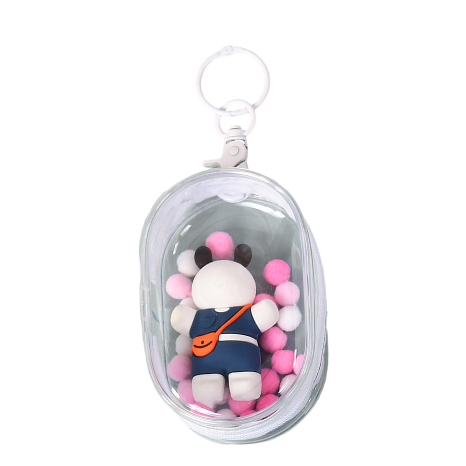 Generic Bolsa de exhibición de figuras transparentes con llavero, cremallera de PVC impermeable, portátil, ovalada, pequeña, organizador de almacenamiento para colgar, bolsa de almacenamiento a prueba de
