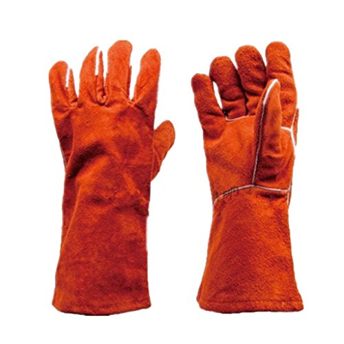 Inzopo Cowhide Leather Welding Gloves - Heat/Fire Resistant, Perfect for Gardening/Oven/Grill/Mig/Stove/Pot Holder/Tig Welder/BBQ -Orange