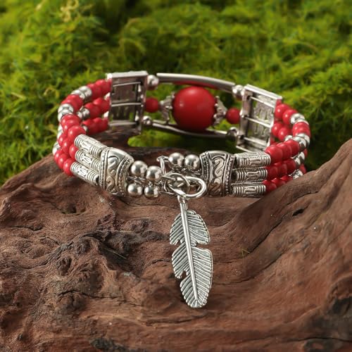 Beaded Bracelets For Women Men, Layered Boho Trendy Hand Chain Leaves Bohemian Turquoise Beads Bangles Natural Agate Stone Jewelry Gift3