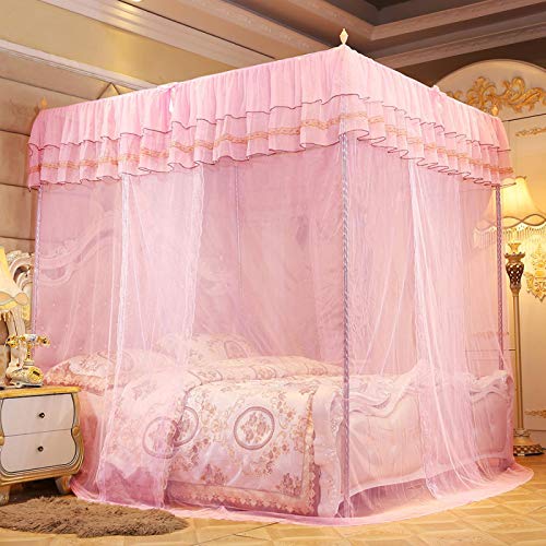 Junlucki 4 Corner Post Bed Canopy, Luxury Princess Net, 3 Side Openings Post Bed Curtain Canopy Bedding Netting Bed Tent Net for Single Bed/Double Bed/King-Size Bed(L)