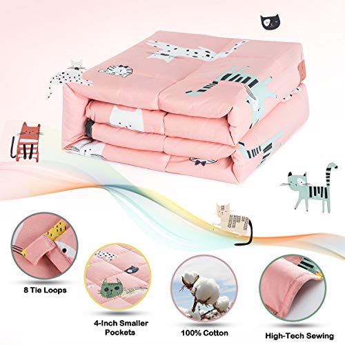 Sivio Weighted Blanket - 100% Cotton Heavy Blanket 7lbs, 41 x 60 inches, Washable Breathable Soft Throw Blanket for Calm Sleeping for Home and School Nap, Pink Cat