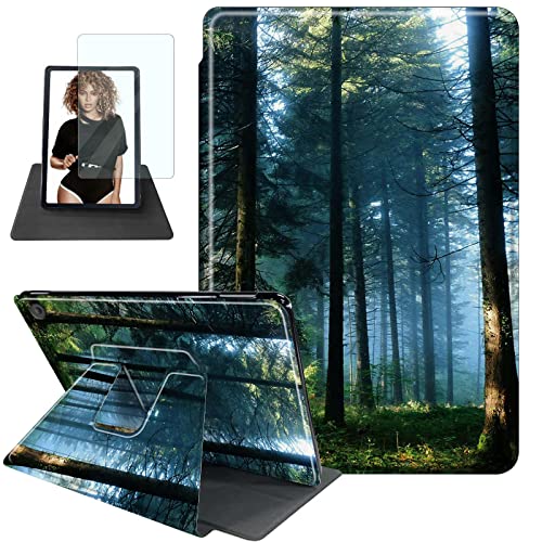 Case For All-New Kindle Fire 7 Tablet (7", 12Th Generation, 2022 Release)+ Screen Protector, 360 Degree Rotating Swivel Pu Leather Stand Cover With Auto Sleep/Wake,Nature Misty Forest #TOP15