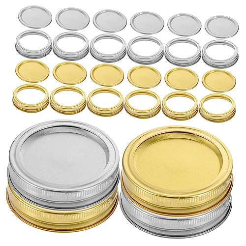 OFFSCH 24sets Metal Canning Jar Lids with Regular Mouth Airtight Caps for Storage Leak Tinplate Design for Home Canning and Preservation