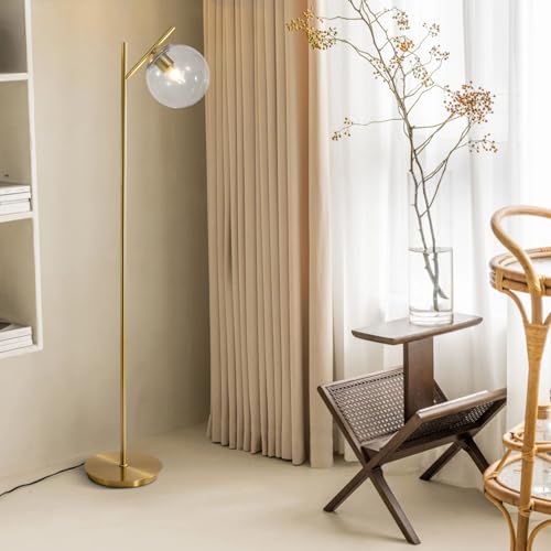 Image of Mid Century Brass Floor Lamps Vintage Clear Standing Lamp for Living Room Modern Tall Freestanding Lamps Retro Farmhouses Globe Floor Lamp for Bedroom Office