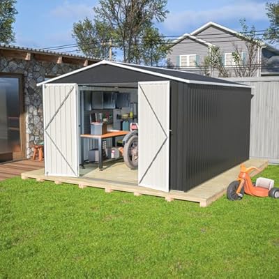 Black 10x12FT Metal Outdoor Storage Shed with Lockable Doors and Updated Frame Structure, Ideal for Backyard Tool and Garden Gear Storage