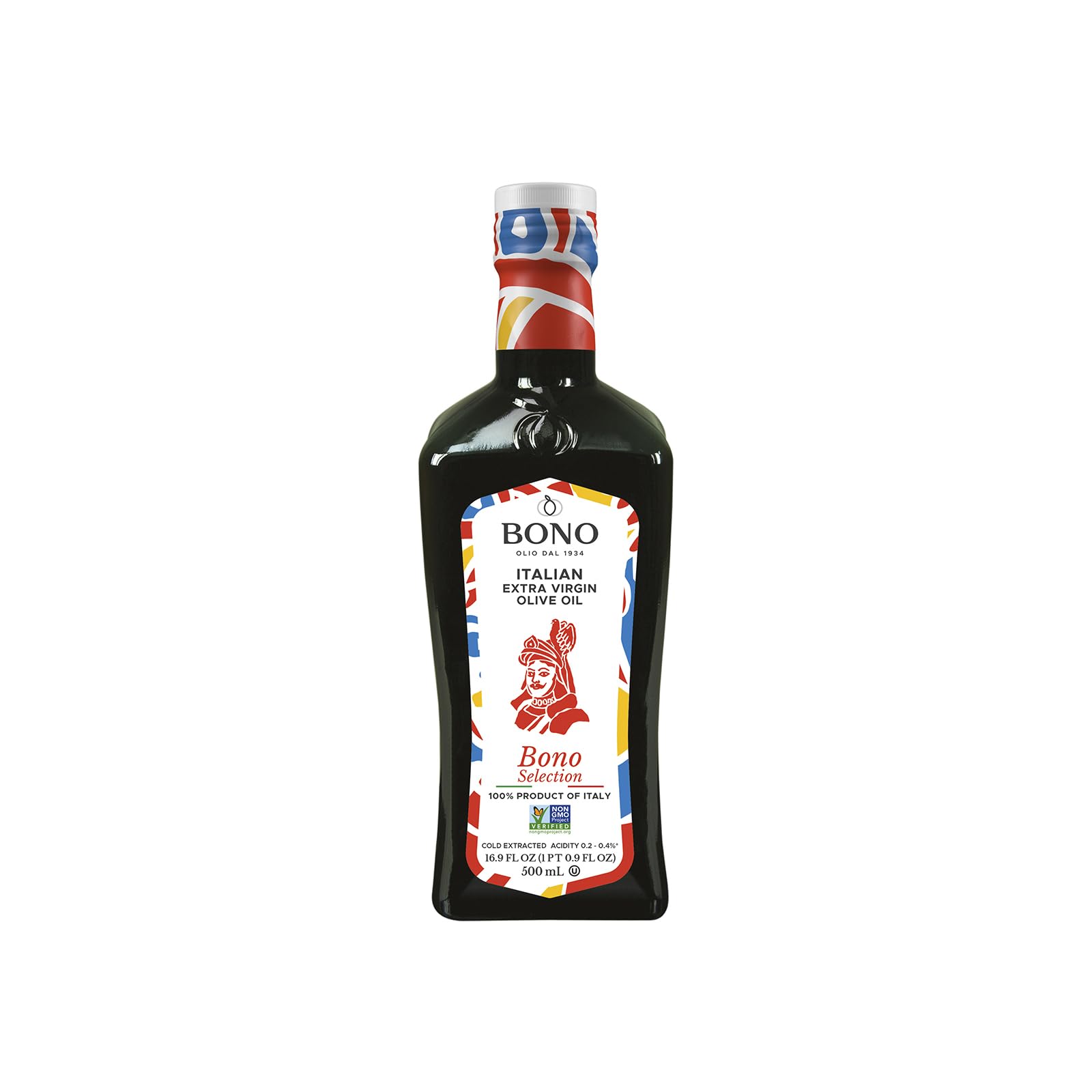 BONO Italian Extra Virgin Olive Oil, 16.9 Fl Oz – Cold Extracted EVOO from Sicily & Puglia – Biancolilla, Cerasuola, Nocellara del Belice & Coratina Olives – Non-GMO Project Verified Clean Label Project Purity Award Winner