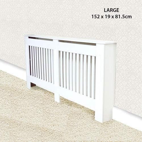 ASAB White MDF Radiator Cover Large | Wall Mounted Traditional Heater Hide-Out | Slatted Shelf Cabinet | Flat Packed - Easy Assembly | 152x19x81.5cm