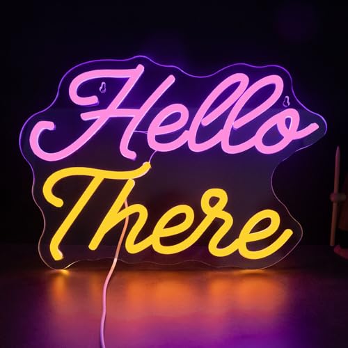 Image of Hello There Neon Sign, Pink Yellow LED Light Sign 13.78 x 10.63 Inch
