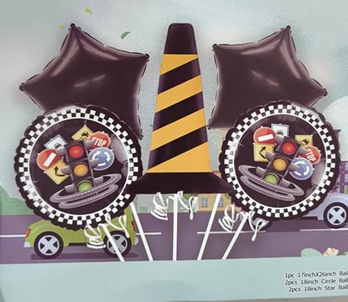 Image of Atpata Funky Traffic Cone Foil Balloon Set for Birthday Decoration | 5 PCS Party Decor Kit (1 Large Cone, 2 Round, 2 Star Balloons) | Kids Theme Balloon Set for Party Decoration