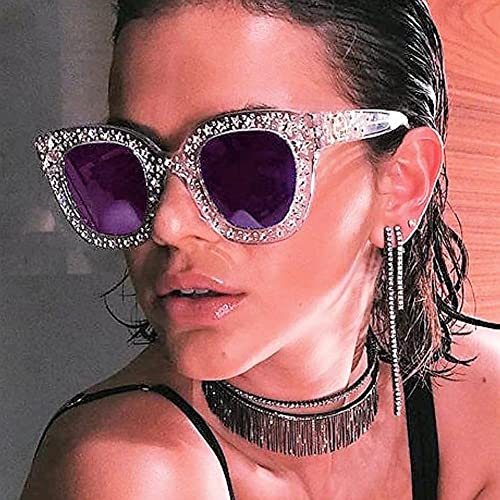 Crystal Rhinestone Star Cateye Sunglasses Vintage Oversized Large Frame Sunglasses for Women Girls Summer Eyewear UV4003