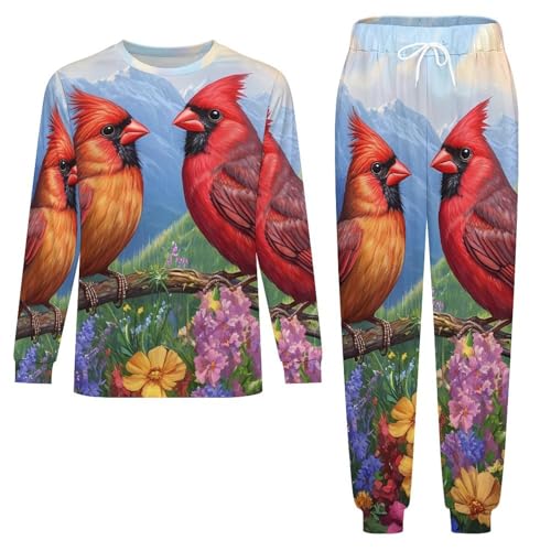 Cardinal on Branch Pajama Set Long Sleeve Lounge Sets Sleepwear 2 Pjs Nightwear for Men Women3
