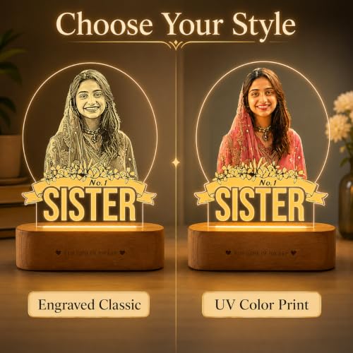 Image of ZOCI VOCI Rakshabandhan Gift for Sister - Personalized No.1 Sister Photo Lamp with Custom Photo, Warm White LED Acrylic Night Lamp, Unique Rakhi Gift from Brother