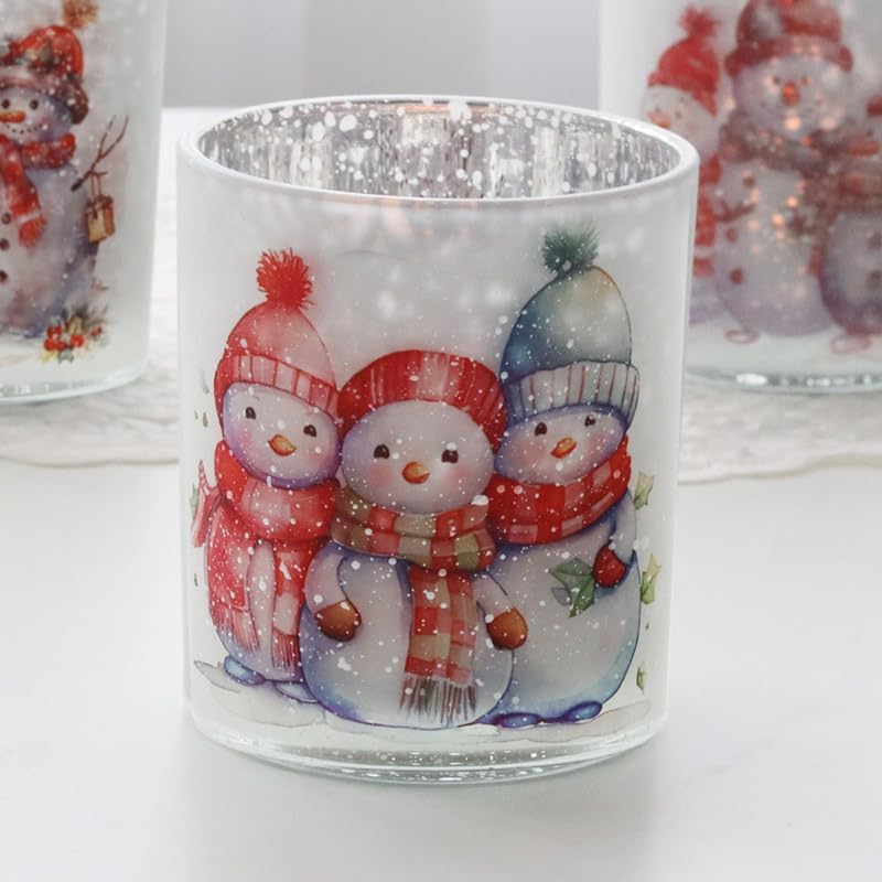 Miniatura 6 de Juego de portavelas de cristal, portavelas de muñeco de nieve de Navidad, decoración versátil de mesa para bodas, cumpleaños y vacaciones (muñeco de