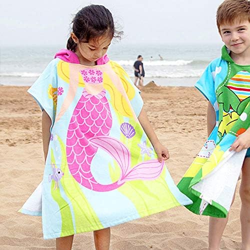 Czmeo Kids Hooded Bathrobe Bath Towel, Boys Girls Cotton Towels for Beach Bath Blanket Swimming Surfing Poncho Sport Robe (Mermaid)