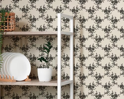 Papel pintado barroco negro y blanco de rosas 10m A.S. Création 3