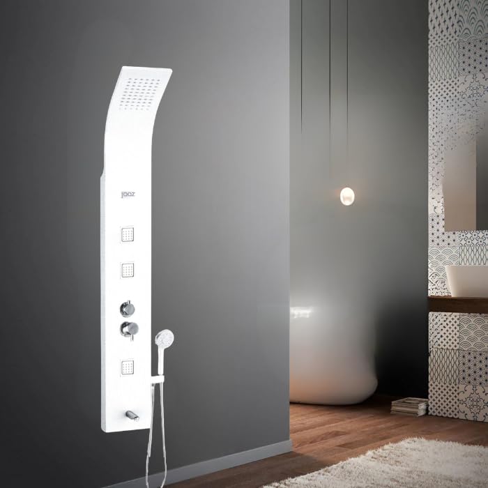 Image of JAAZ | Imperial White Shower Panel Tower System | 3 Body Jets, Tub Spout & Hand Shower with 3 Modes | Adjustable Knobs | Bathroom Shower Set
